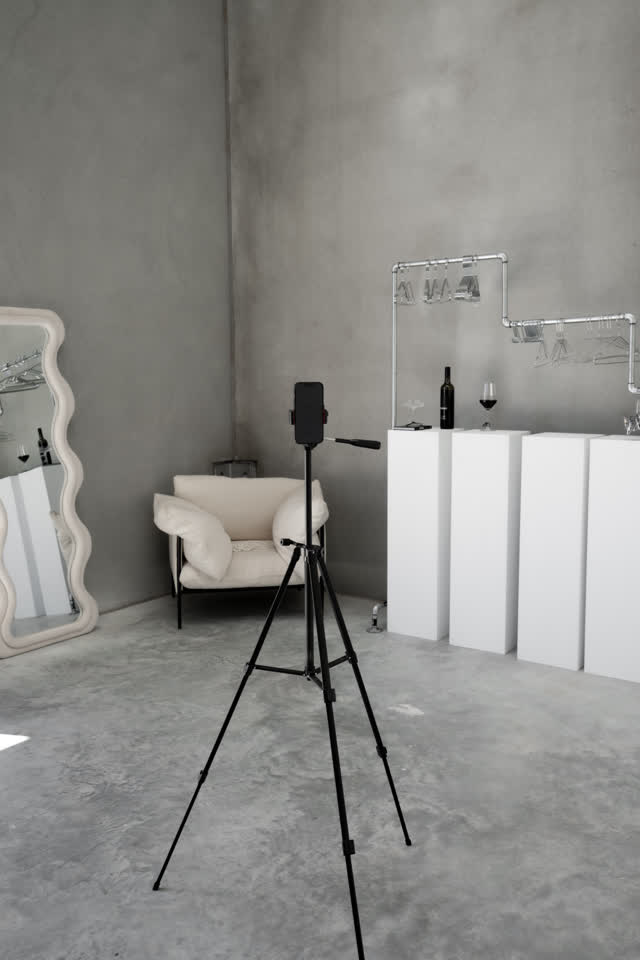 Photo and video studio set up for a social media shoot